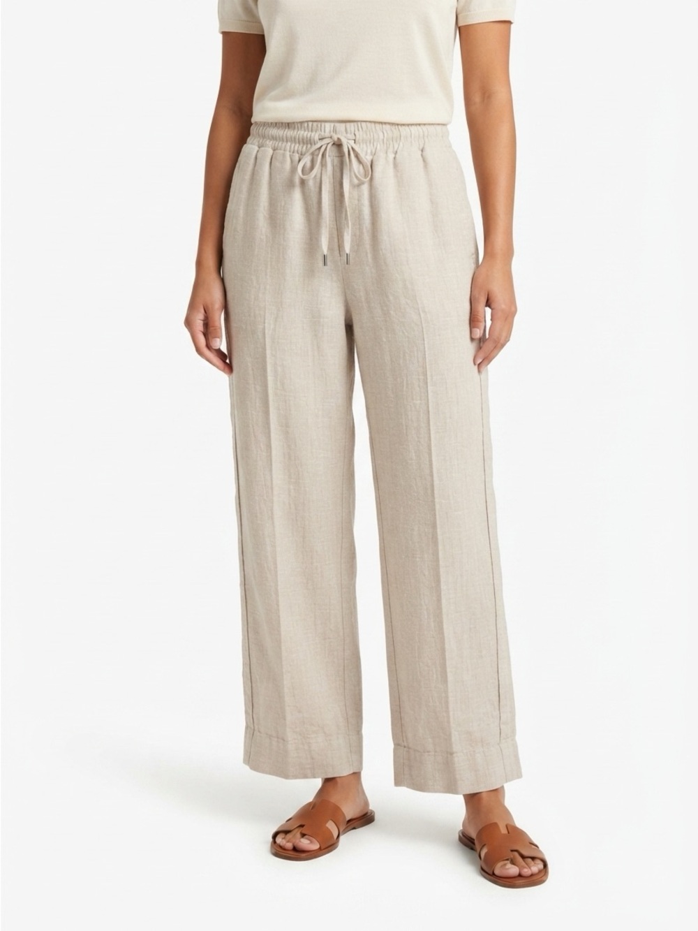 Quince Wide Leg Pants Elastic Waist Pockets 100% Linen Flax Size M